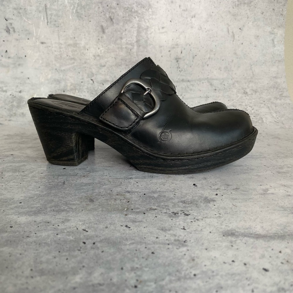 Born black leather braid strap detail clogs 7